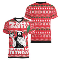 Christian Party Women V-Neck T-Shirt God Christmas It's My Birthday - Wonder Print Shop