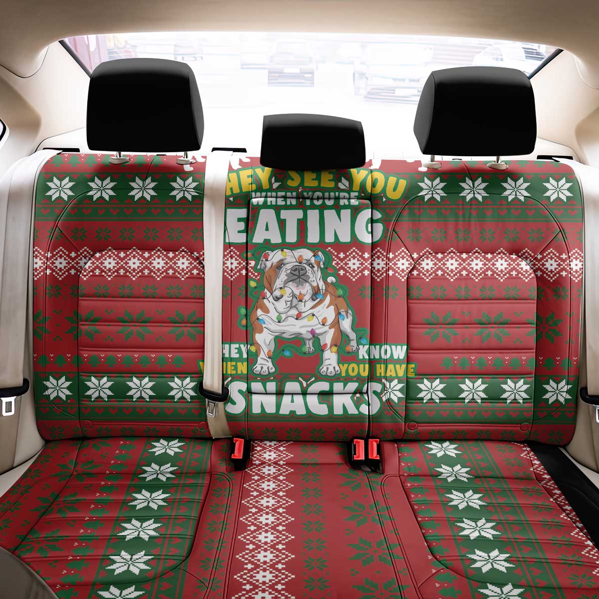 Bulldog Snacks Christmas Back Car Seat Cover They Know You Have Snacks - Wonder Print Shop
