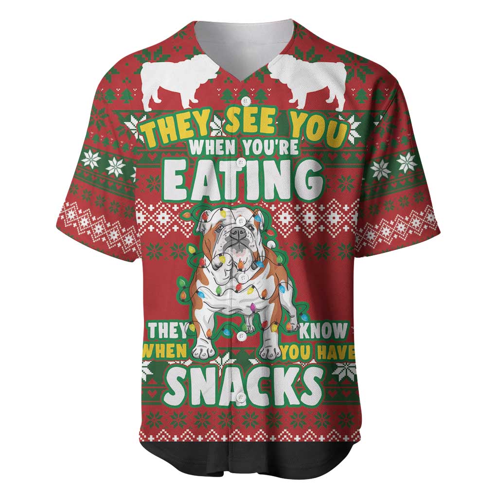 Bulldog Snacks Christmas Baseball Jersey They Know You Have Snacks - Wonder Print Shop