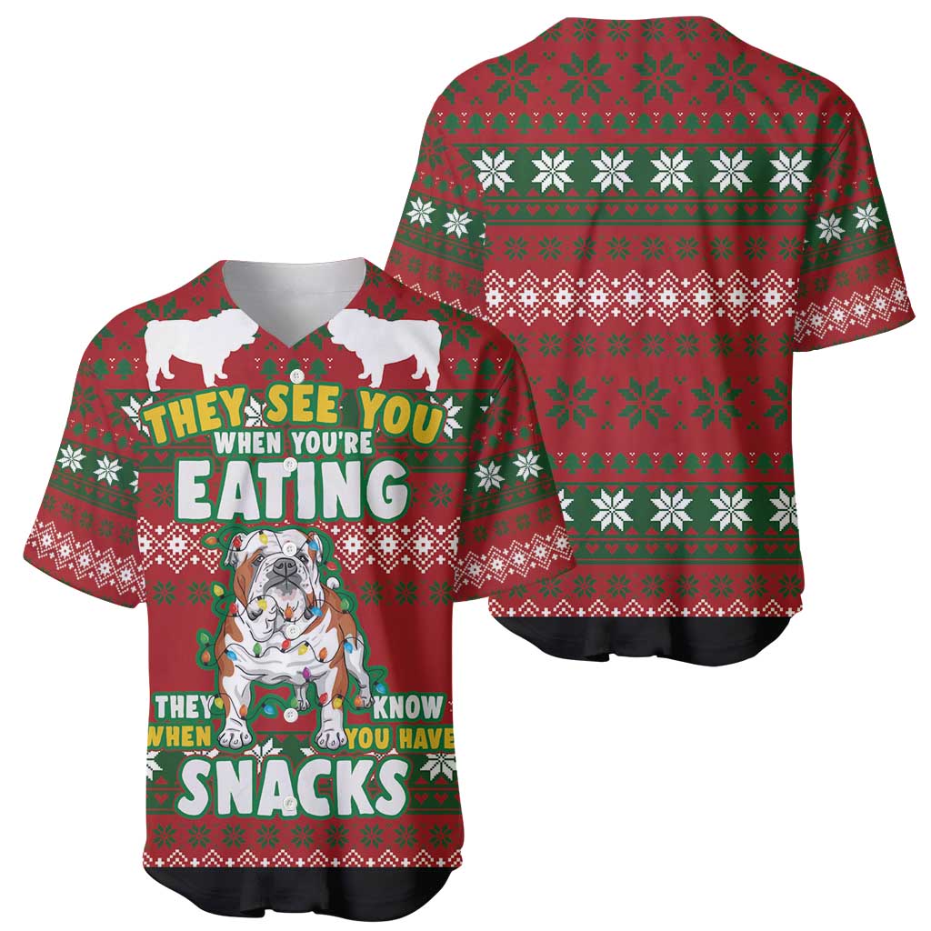 Bulldog Snacks Christmas Baseball Jersey They Know You Have Snacks - Wonder Print Shop