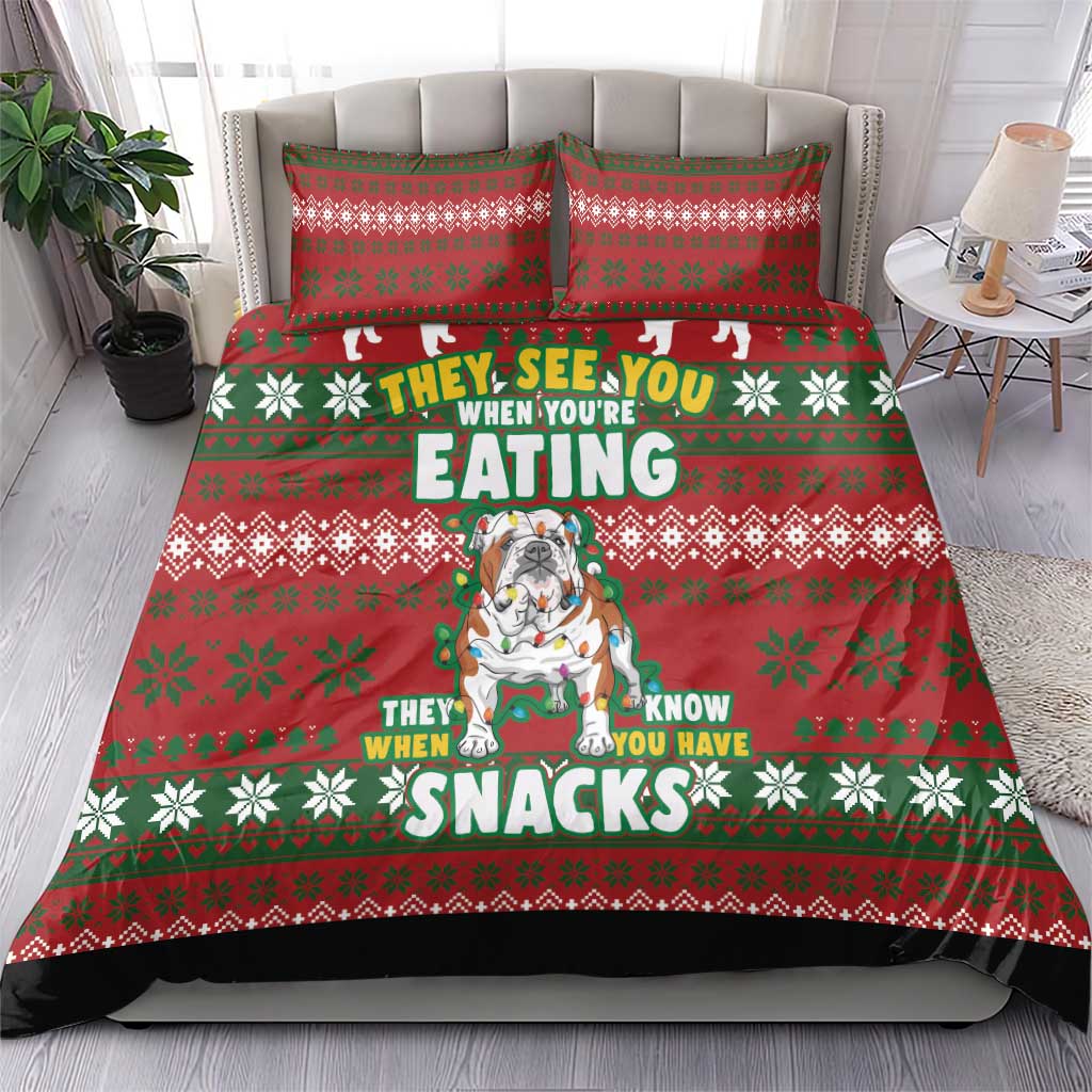 Bulldog Snacks Christmas Bedding Set They Know You Have Snacks - Wonder Print Shop