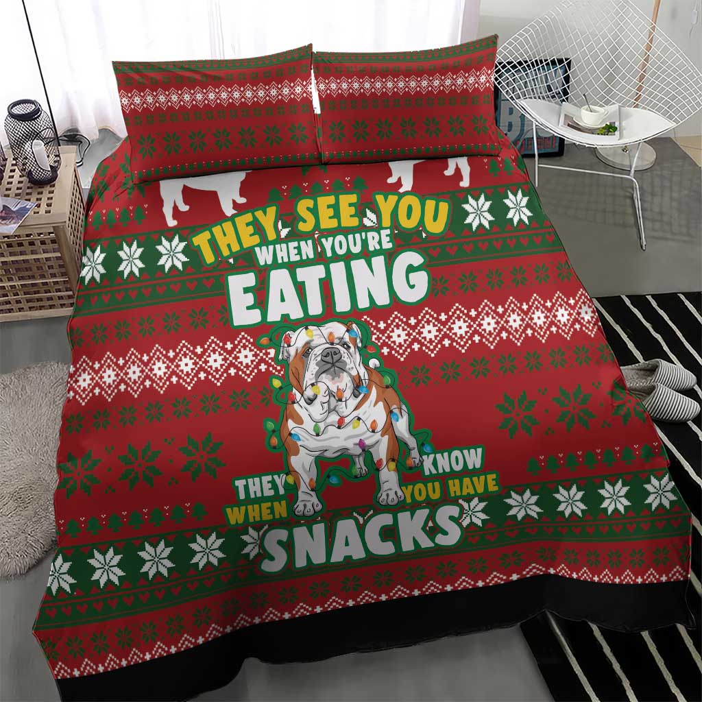 Bulldog Snacks Christmas Bedding Set They Know You Have Snacks - Wonder Print Shop