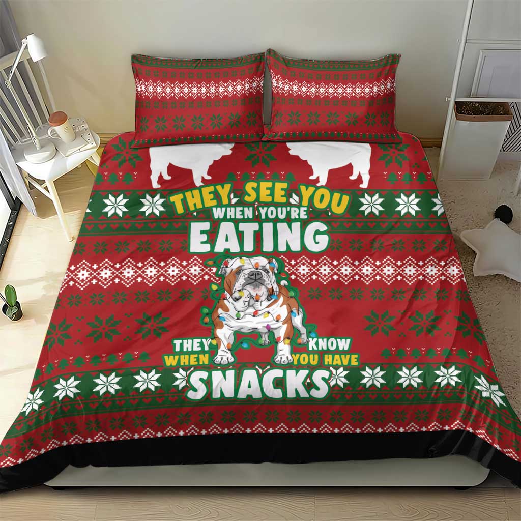 Bulldog Snacks Christmas Bedding Set They Know You Have Snacks - Wonder Print Shop