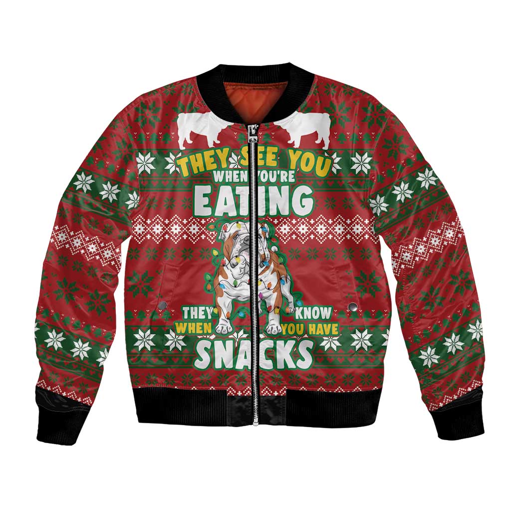 Bulldog Snacks Christmas Bomber Jacket They Know You Have Snacks - Wonder Print Shop