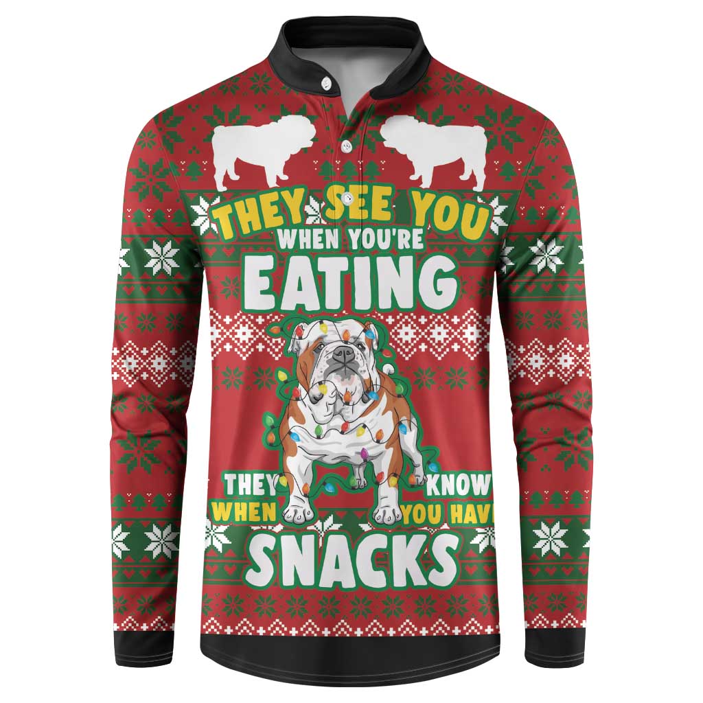 Bulldog Snacks Christmas Button Sweatshirt They Know You Have Snacks - Wonder Print Shop