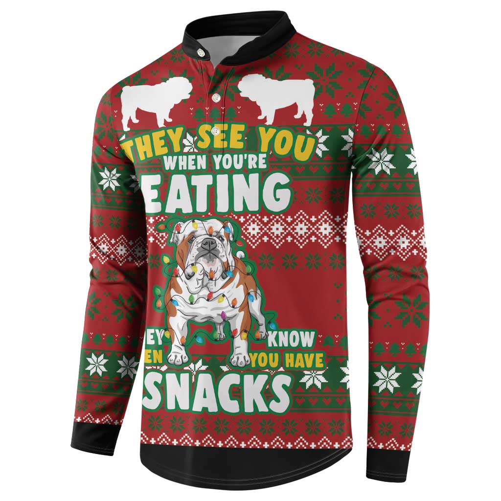 Bulldog Snacks Christmas Button Sweatshirt They Know You Have Snacks - Wonder Print Shop