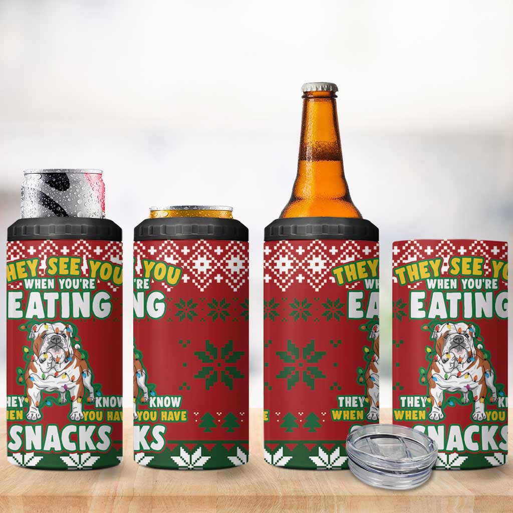 Bulldog Snacks Christmas 4 in 1 Can Cooler Tumbler They Know You Have Snacks - Wonder Print Shop