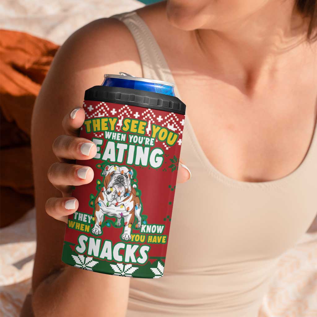 Bulldog Snacks Christmas 4 in 1 Can Cooler Tumbler They Know You Have Snacks - Wonder Print Shop