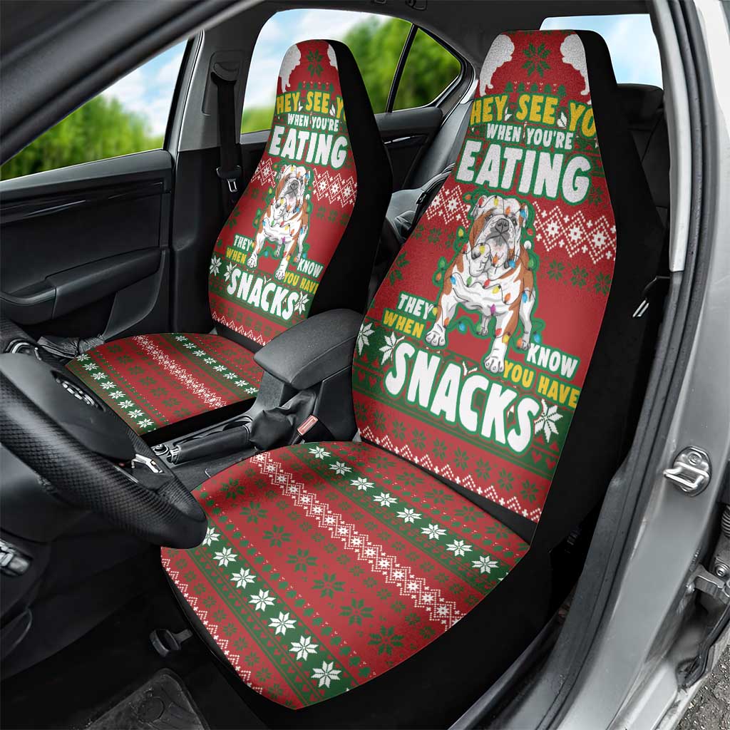 Bulldog Snacks Christmas Car Seat Cover They Know You Have Snacks - Wonder Print Shop
