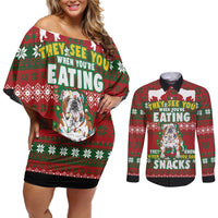 Bulldog Snacks Christmas Couples Matching Off Shoulder Short Dress and Long Sleeve Button Shirt They Know You Have Snacks - Wonder Print Shop