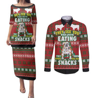 Bulldog Snacks Christmas Couples Matching Puletasi and Long Sleeve Button Shirt They Know You Have Snacks - Wonder Print Shop
