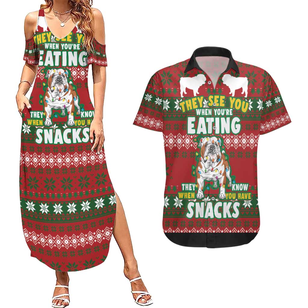 Bulldog Snacks Christmas Couples Matching Summer Maxi Dress and Hawaiian Shirt They Know You Have Snacks - Wonder Print Shop