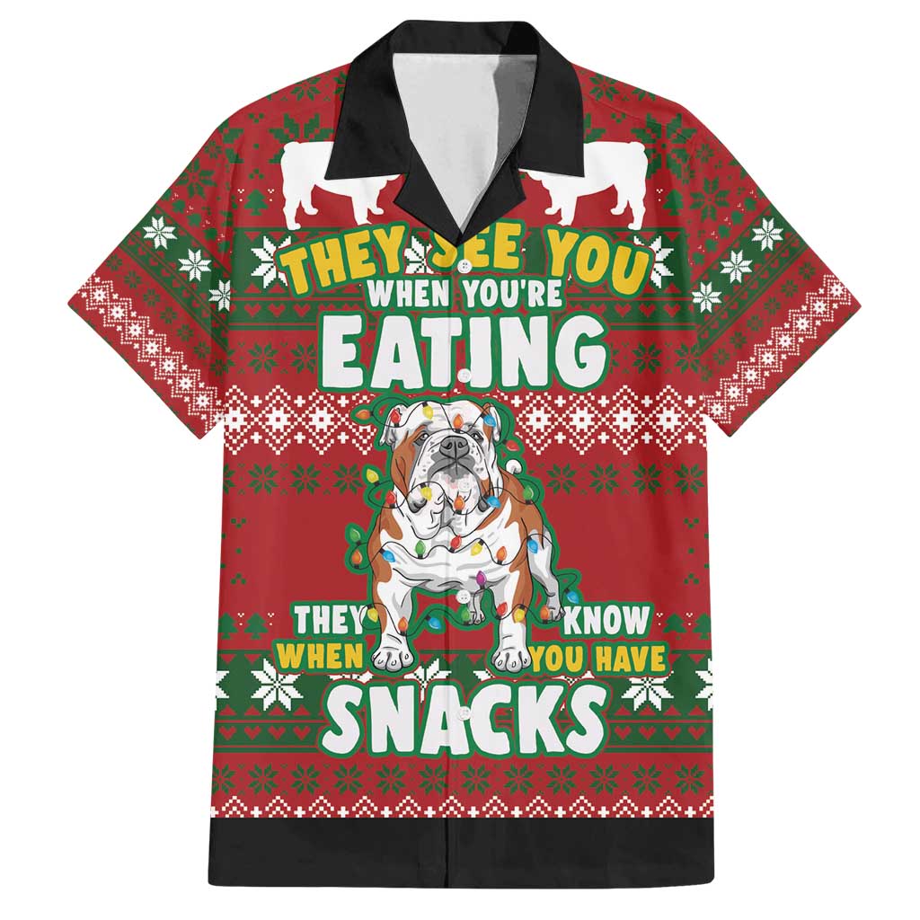 Bulldog Snacks Christmas Family Matching Long Sleeve Bodycon Dress and Hawaiian Shirt They Know You Have Snacks - Wonder Print Shop