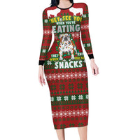 Bulldog Snacks Christmas Family Matching Long Sleeve Bodycon Dress and Hawaiian Shirt They Know You Have Snacks - Wonder Print Shop