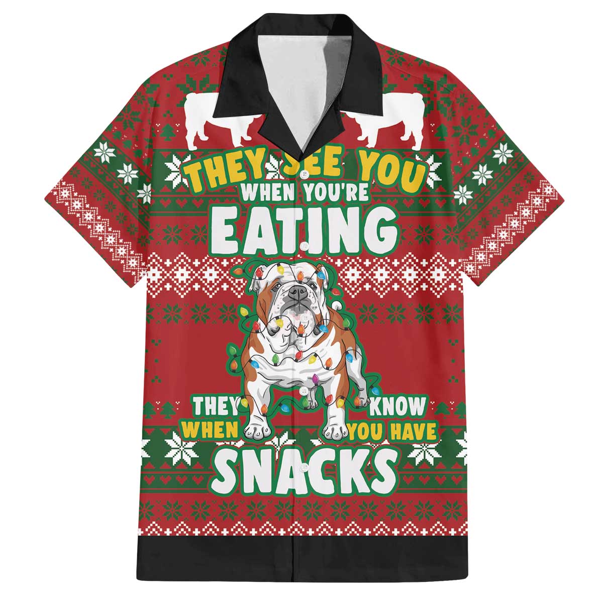 Bulldog Snacks Christmas Family Matching Off The Shoulder Long Sleeve Dress and Hawaiian Shirt They Know You Have Snacks - Wonder Print Shop