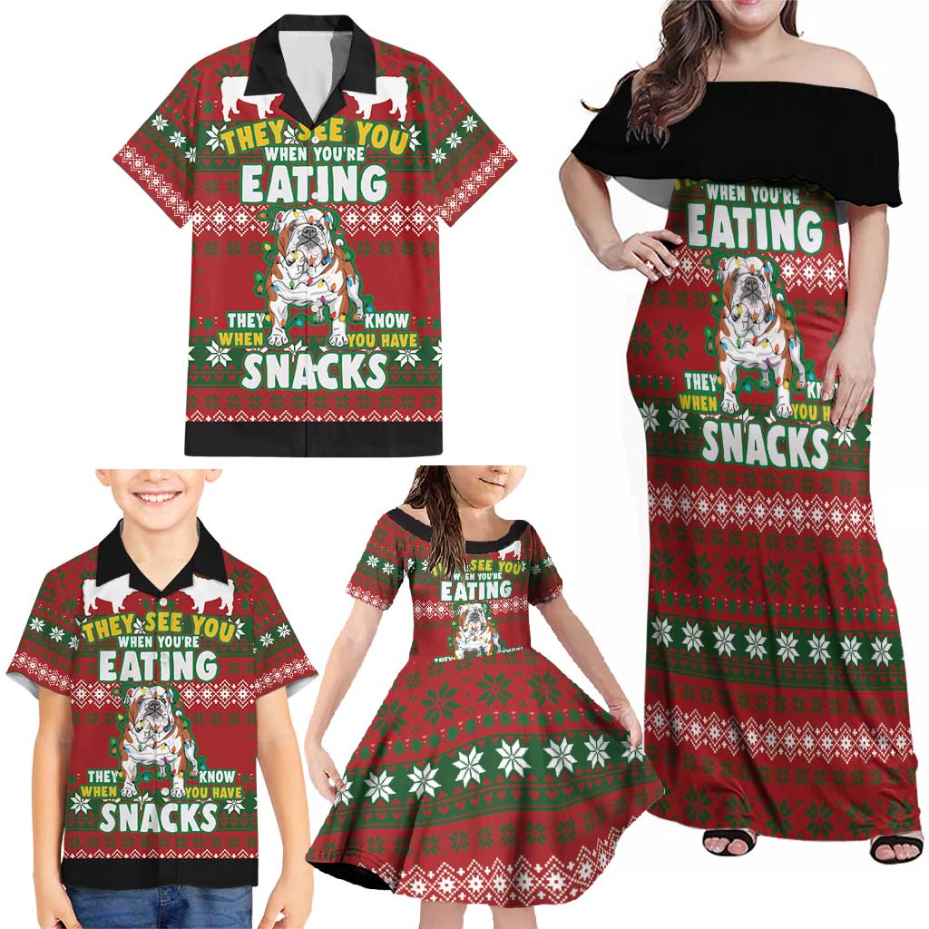 Bulldog Snacks Christmas Family Matching Off Shoulder Maxi Dress and Hawaiian Shirt They Know You Have Snacks - Wonder Print Shop
