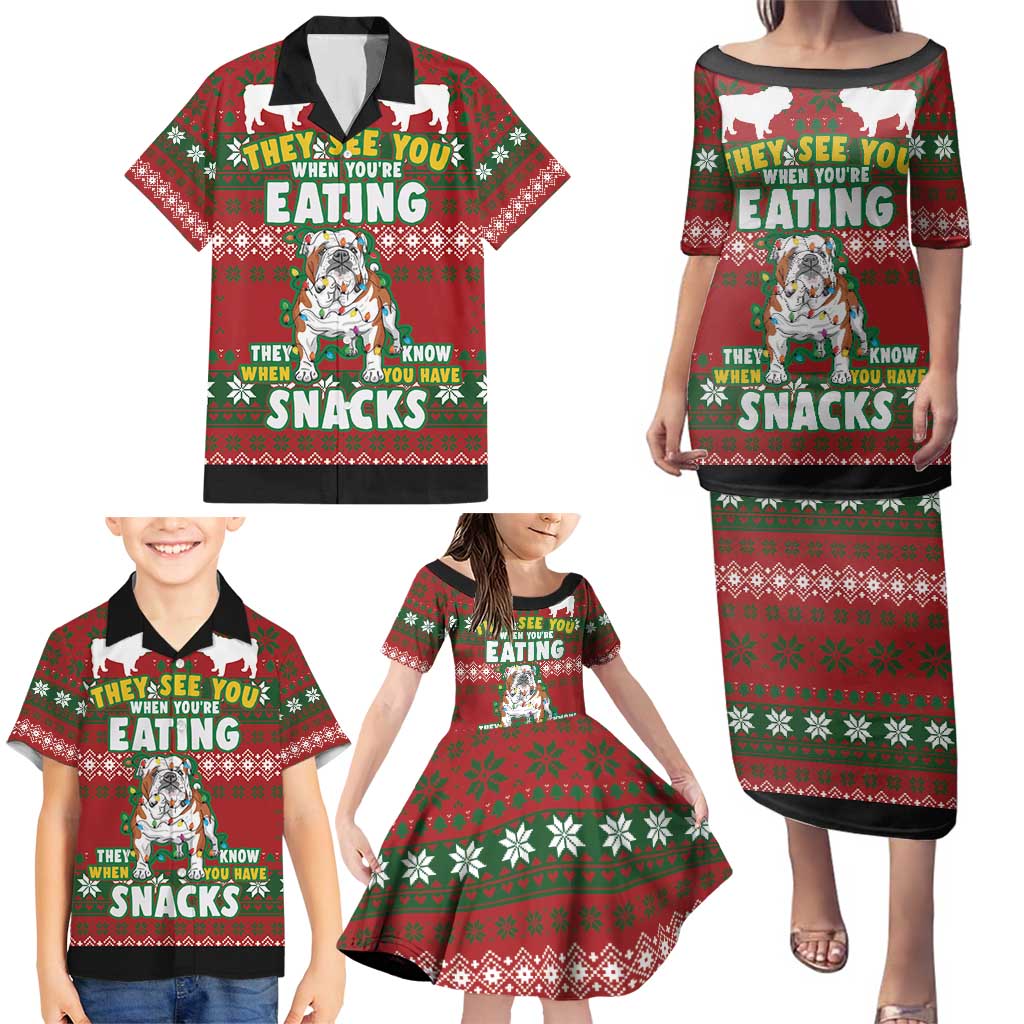 Bulldog Snacks Christmas Family Matching Puletasi and Hawaiian Shirt They Know You Have Snacks - Wonder Print Shop