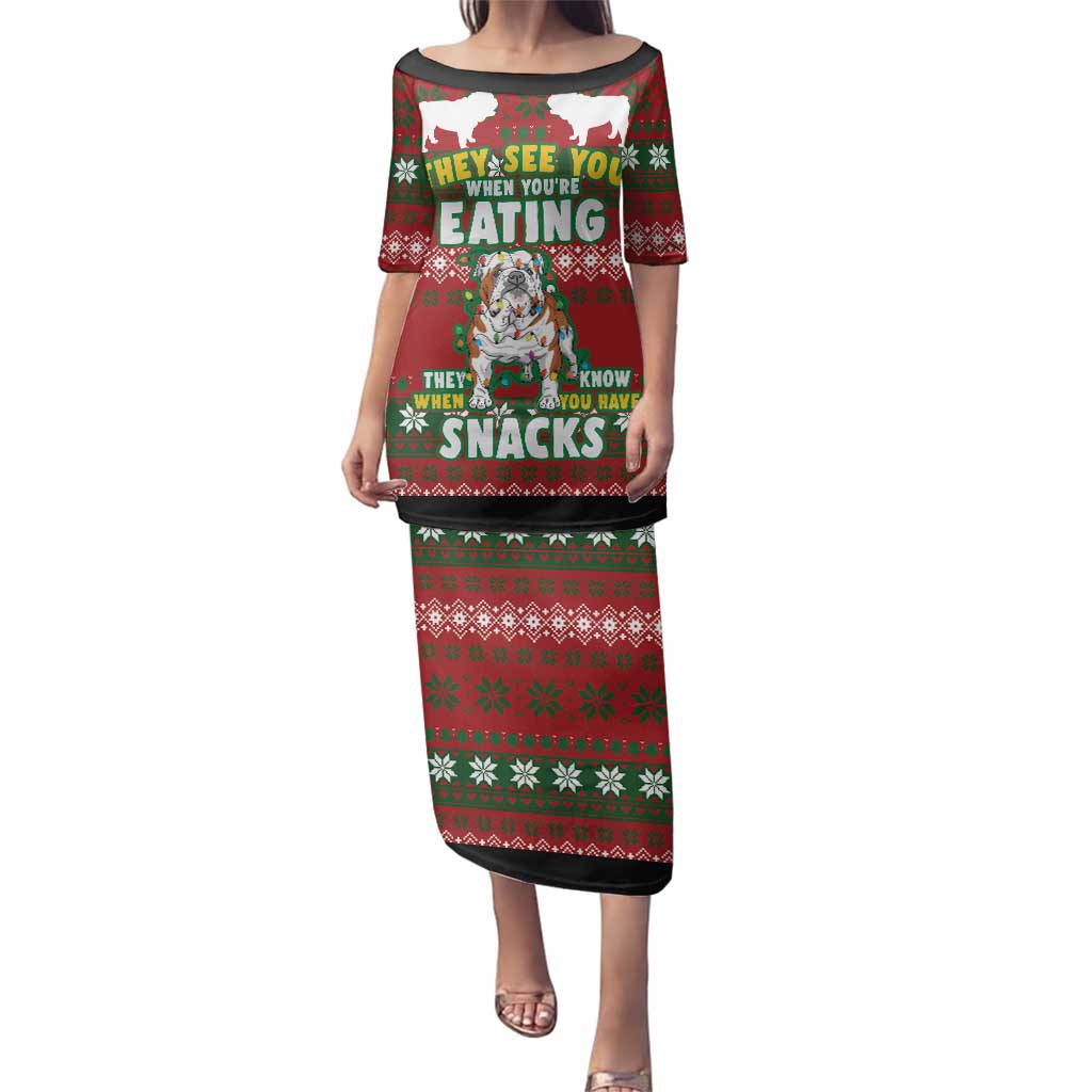Bulldog Snacks Christmas Family Matching Puletasi and Hawaiian Shirt They Know You Have Snacks - Wonder Print Shop