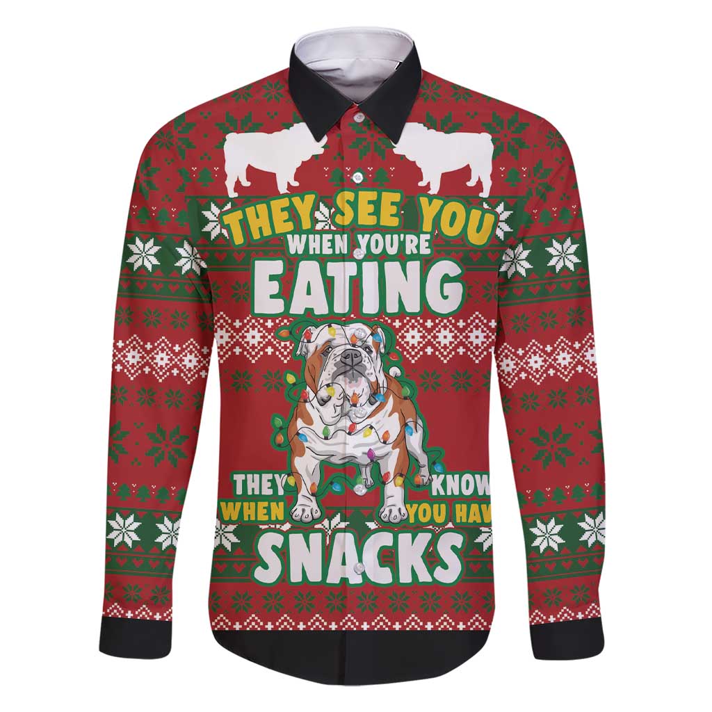 Bulldog Snacks Christmas Family Matching Short Sleeve Bodycon Dress and Hawaiian Shirt They Know You Have Snacks - Wonder Print Shop