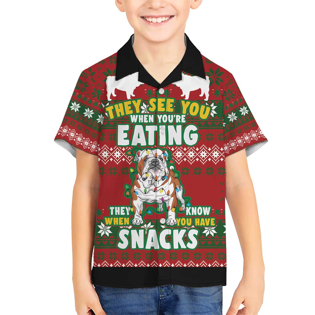 Bulldog Snacks Christmas Family Matching Short Sleeve Bodycon Dress and Hawaiian Shirt They Know You Have Snacks - Wonder Print Shop