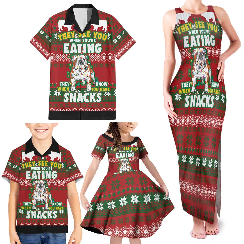 Bulldog Snacks Christmas Family Matching Tank Maxi Dress and Hawaiian Shirt They Know You Have Snacks - Wonder Print Shop