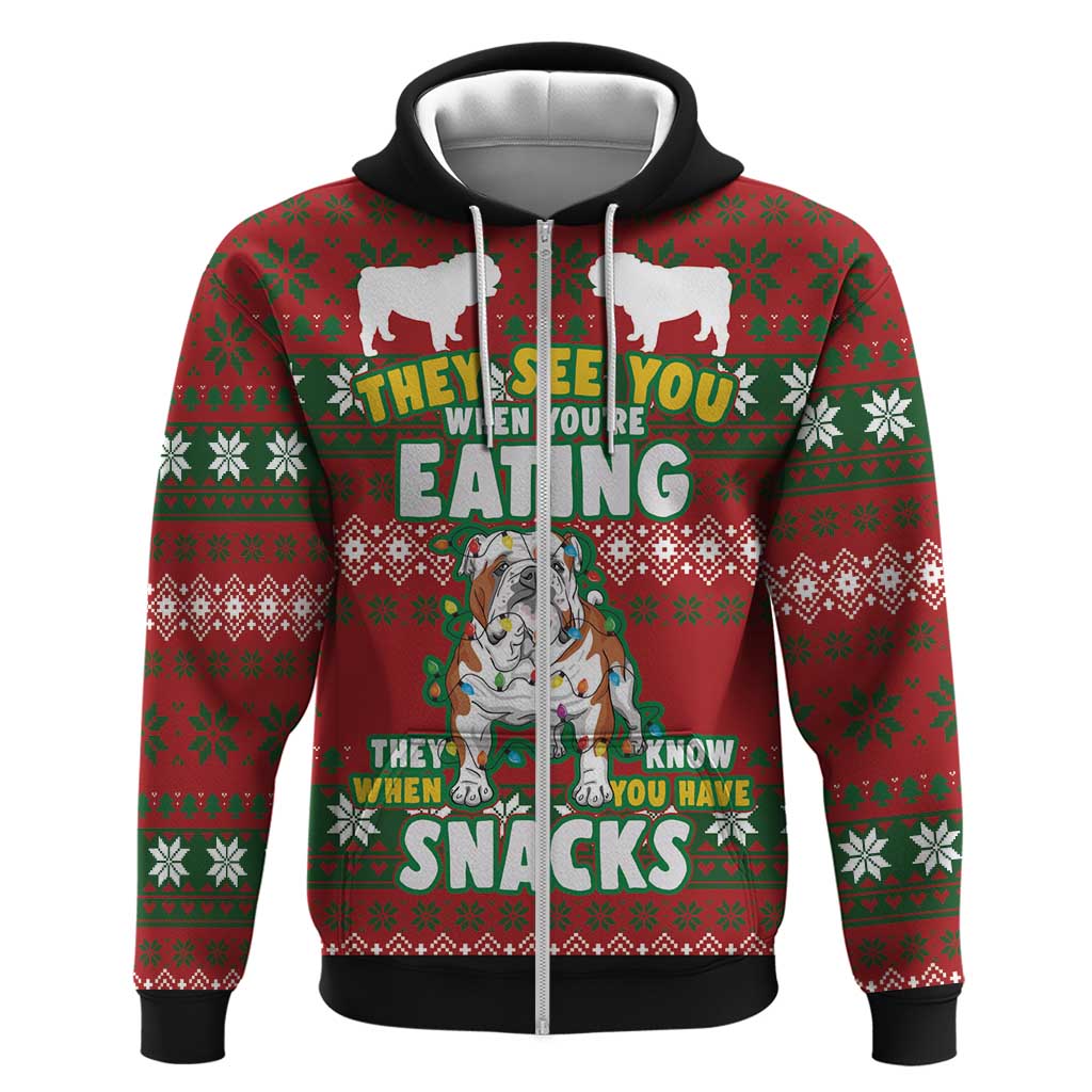 Bulldog Snacks Christmas Hoodie They Know You Have Snacks - Wonder Print Shop