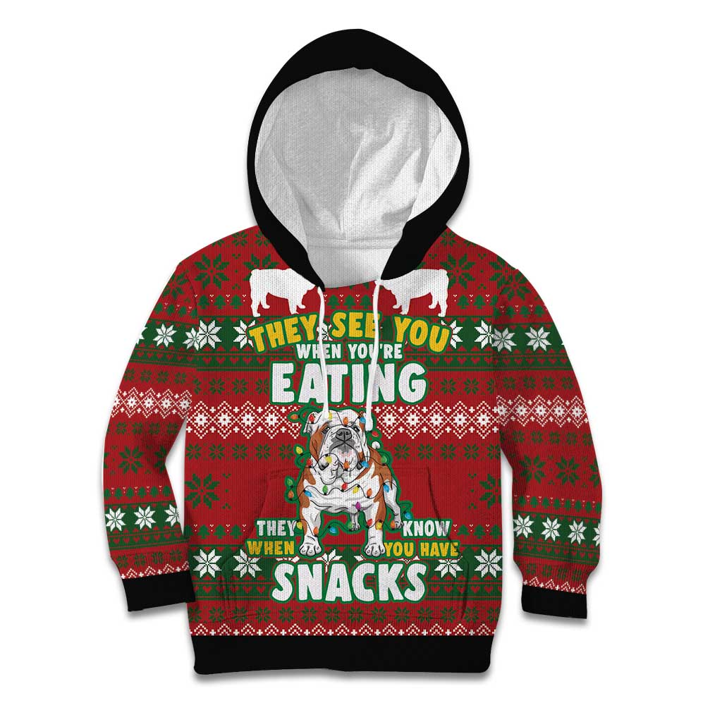 Bulldog Snacks Christmas Kid Hoodie They Know You Have Snacks - Wonder Print Shop