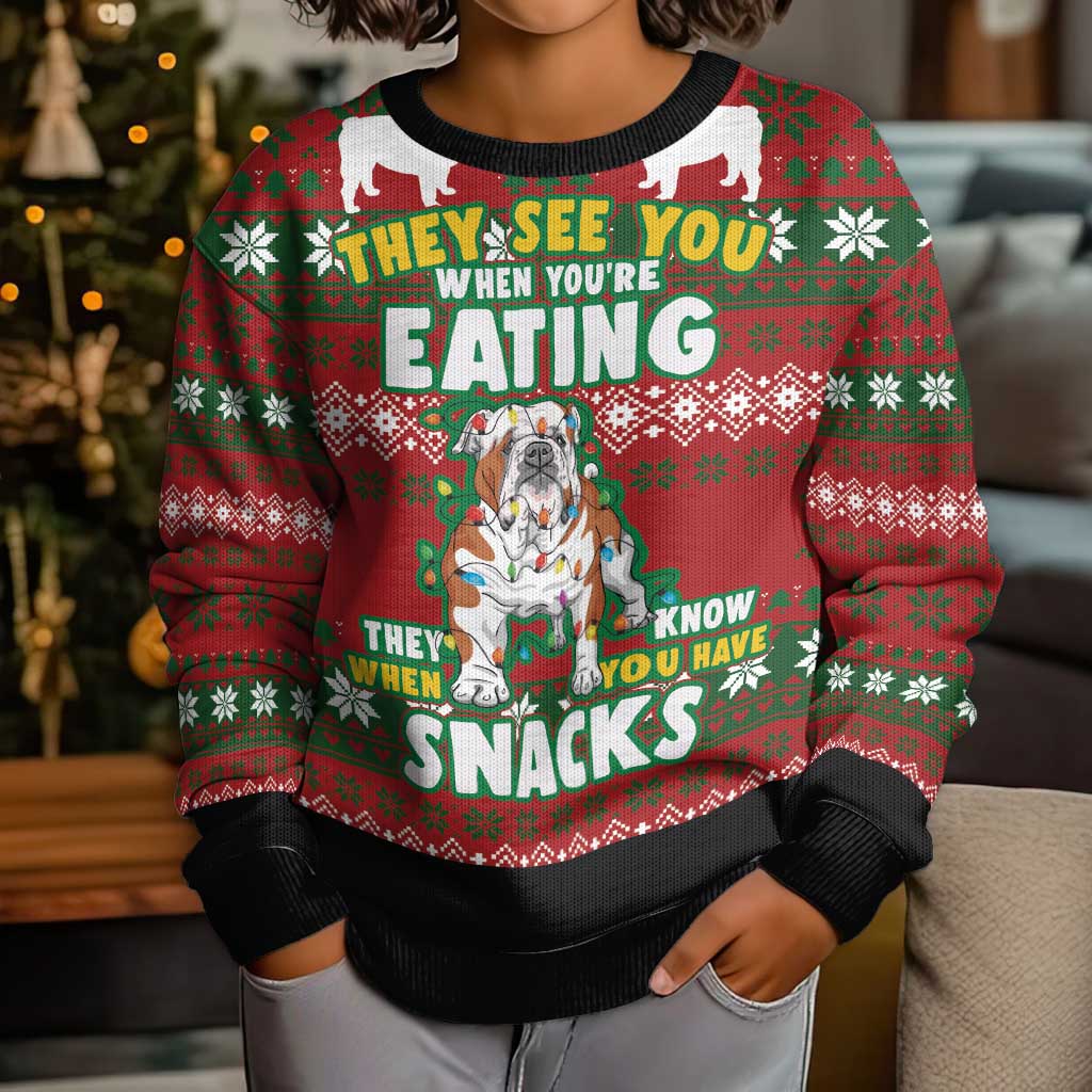 Bulldog Snacks Christmas Kid Ugly Christmas Sweater They Know You Have Snacks - Wonder Print Shop