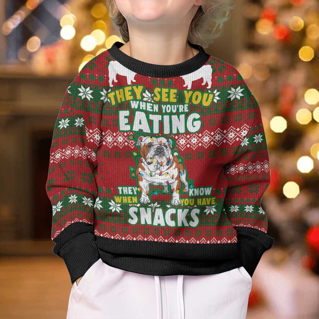 Bulldog Snacks Christmas Kid Ugly Christmas Sweater They Know You Have Snacks - Wonder Print Shop