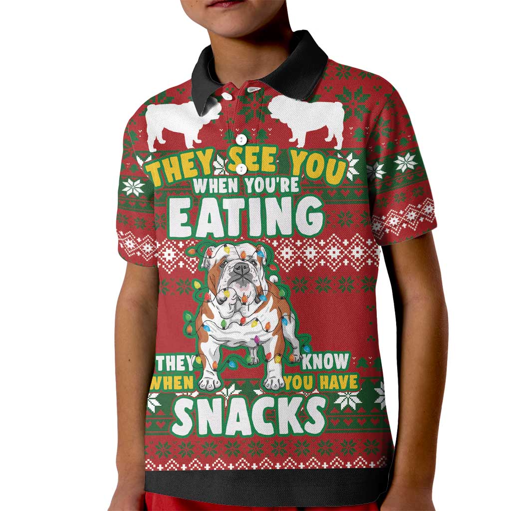 Bulldog Snacks Christmas Kid Polo Shirt They Know You Have Snacks - Wonder Print Shop