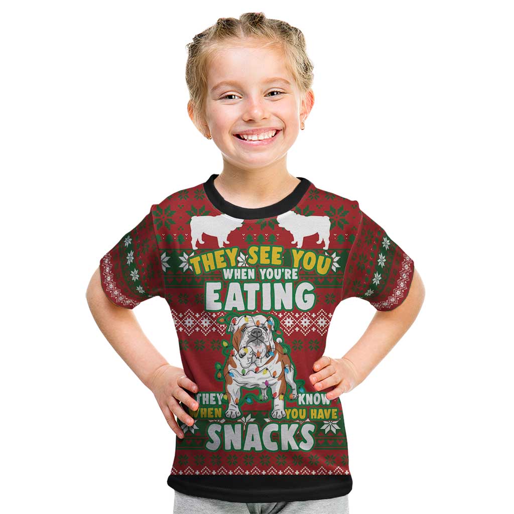 Bulldog Snacks Christmas Kid T Shirt They Know You Have Snacks - Wonder Print Shop