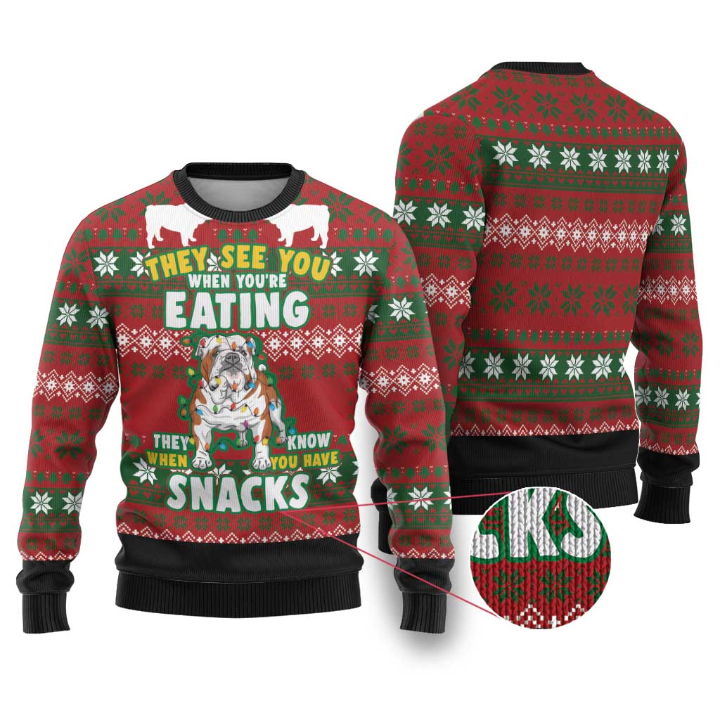 Bulldog Snacks Christmas Ugly Christmas Sweater They Know You Have Snacks - Wonder Print Shop