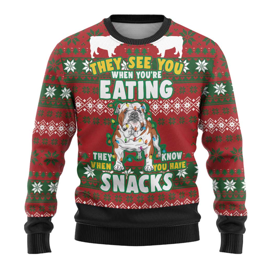 Bulldog Snacks Christmas Ugly Christmas Sweater They Know You Have Snacks - Wonder Print Shop