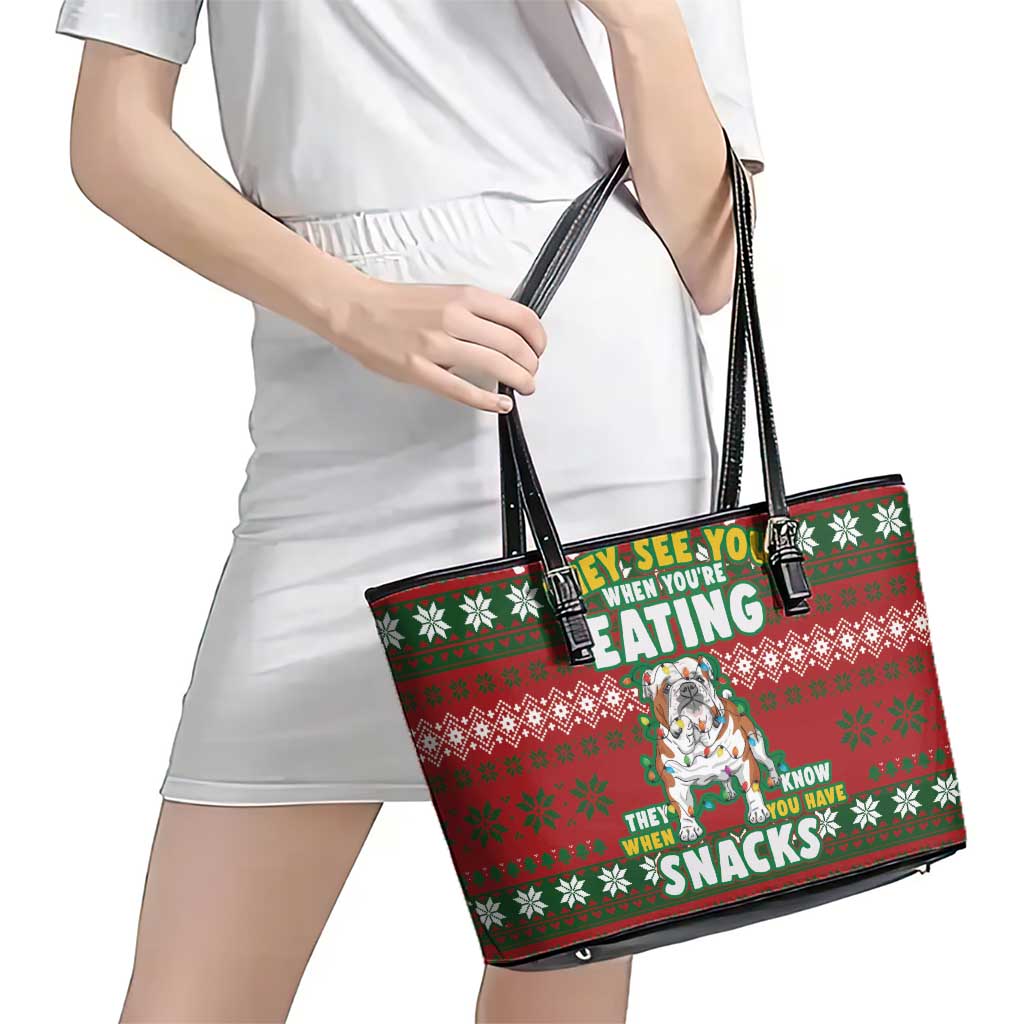 Bulldog Snacks Christmas Leather Tote Bag They Know You Have Snacks - Wonder Print Shop
