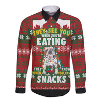 Bulldog Snacks Christmas Long Sleeve Button Shirt They Know You Have Snacks - Wonder Print Shop