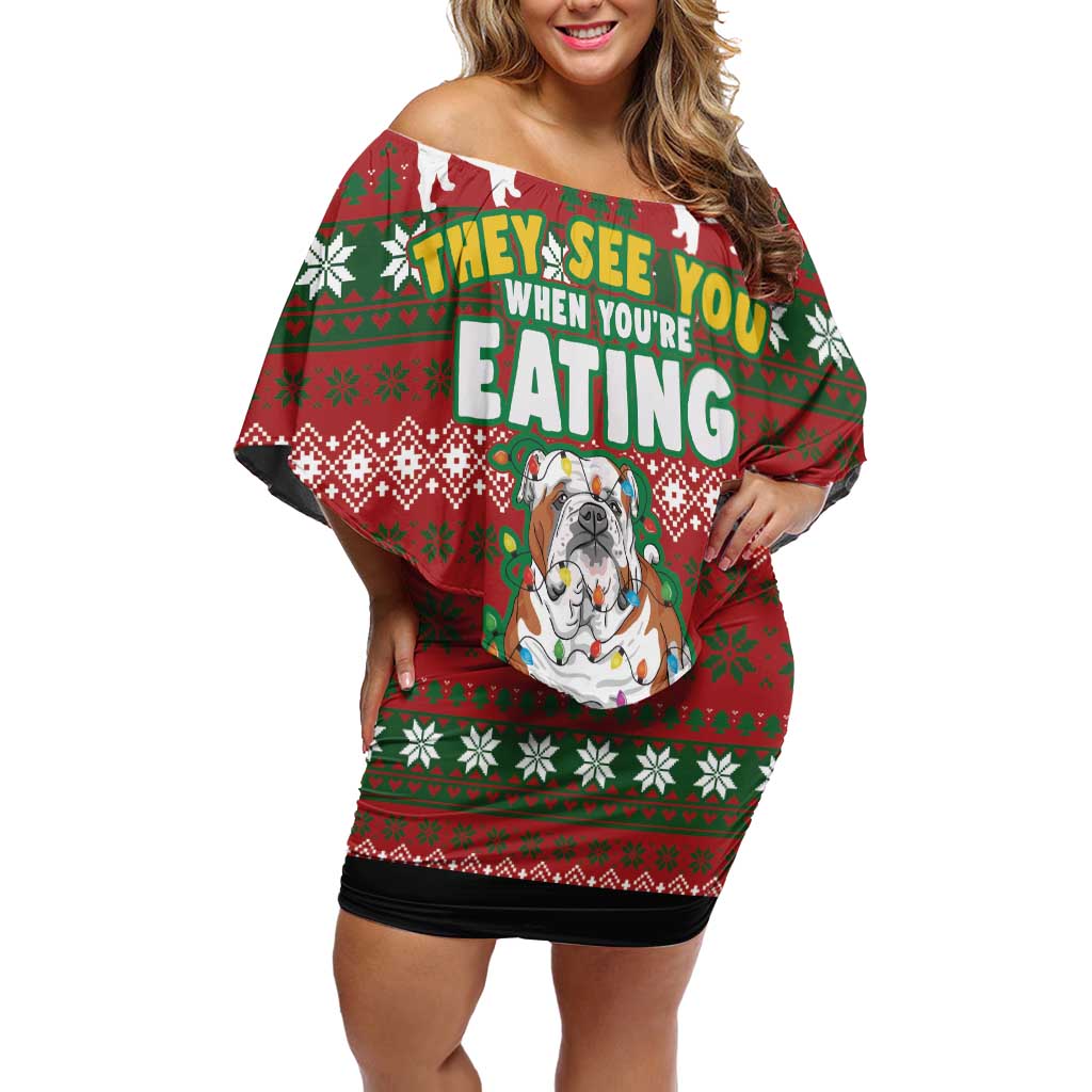 Bulldog Snacks Christmas Off Shoulder Short Dress They Know You Have Snacks - Wonder Print Shop