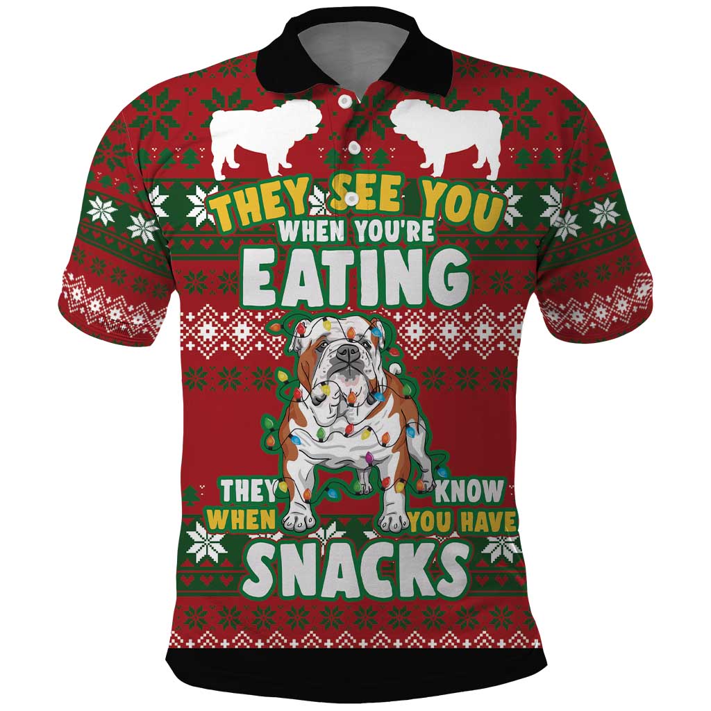 Bulldog Snacks Christmas Polo Shirt They Know You Have Snacks - Wonder Print Shop