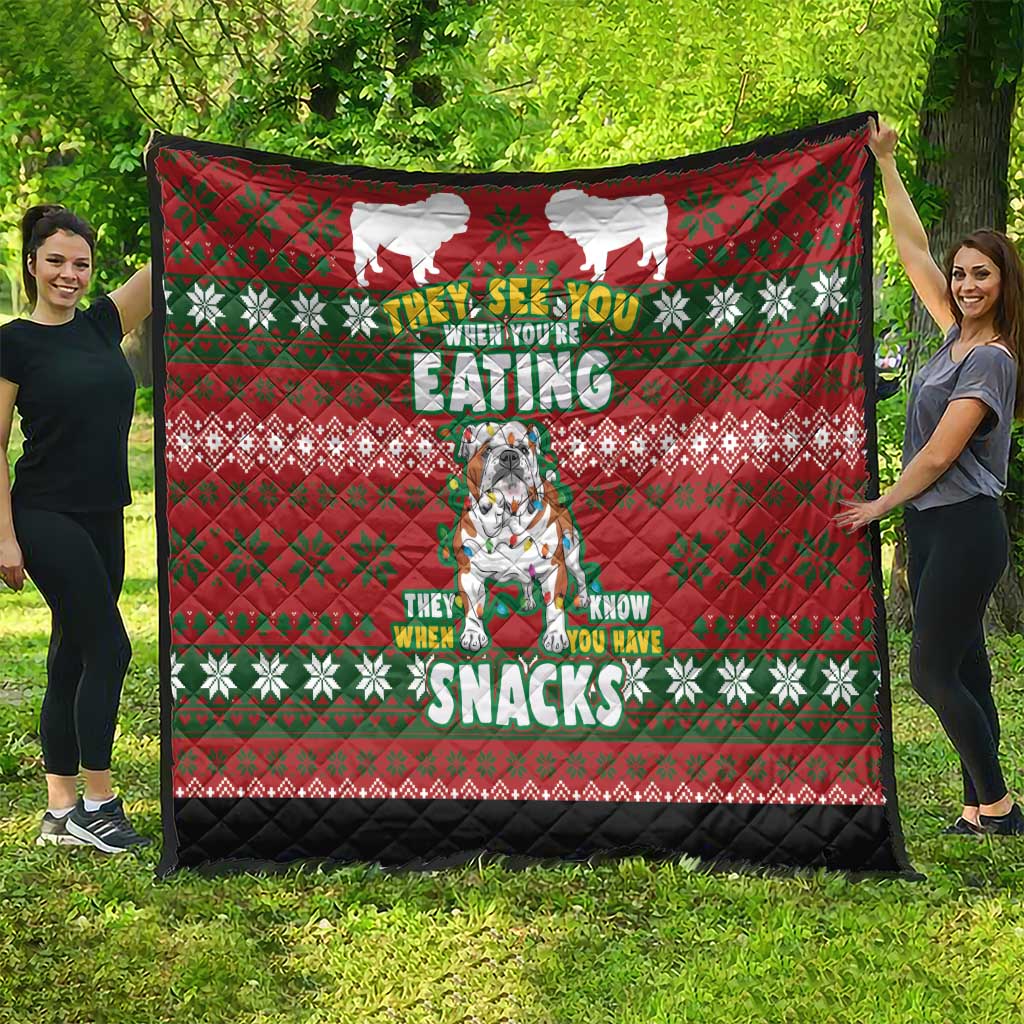 Bulldog Snacks Christmas Quilt They Know You Have Snacks - Wonder Print Shop