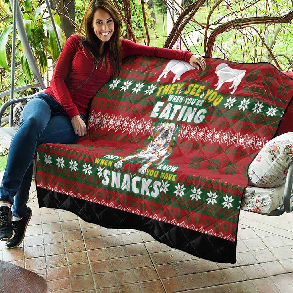 Bulldog Snacks Christmas Quilt They Know You Have Snacks - Wonder Print Shop