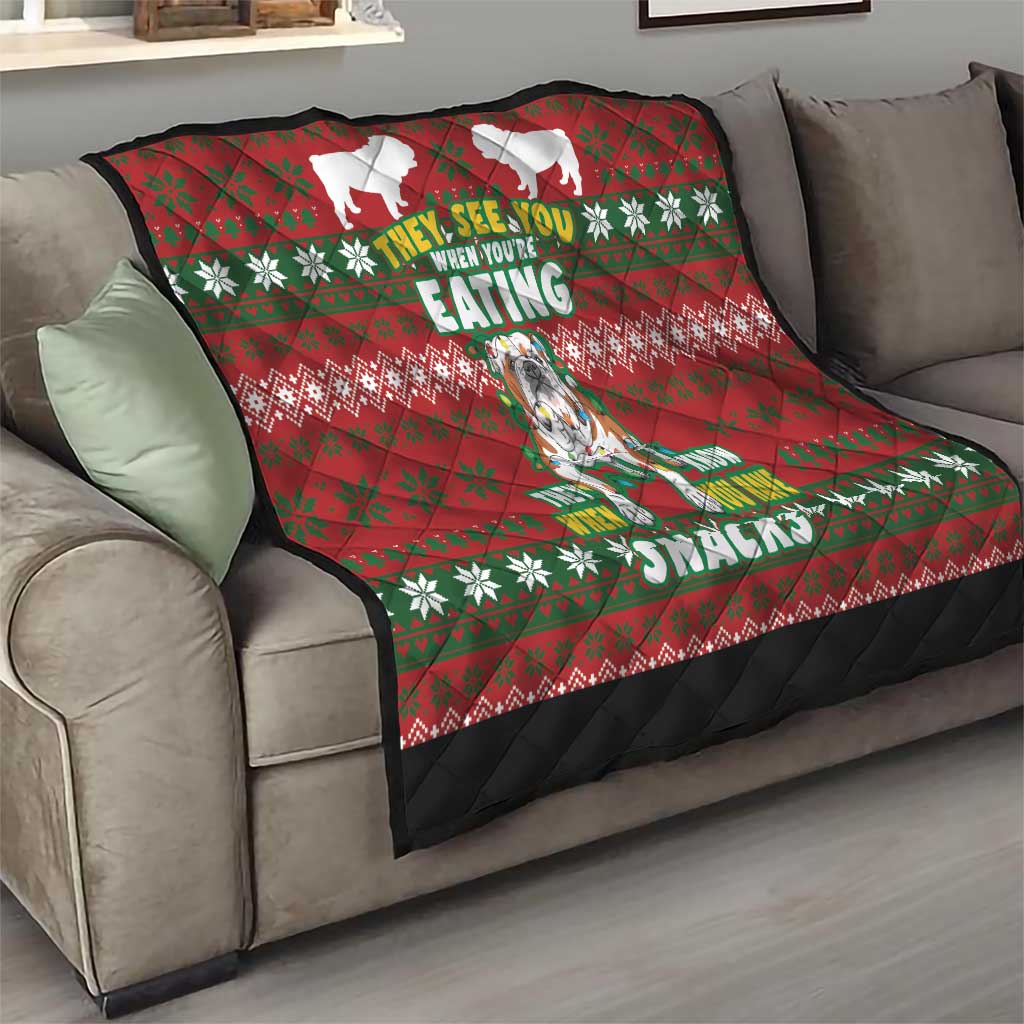 Bulldog Snacks Christmas Quilt They Know You Have Snacks - Wonder Print Shop
