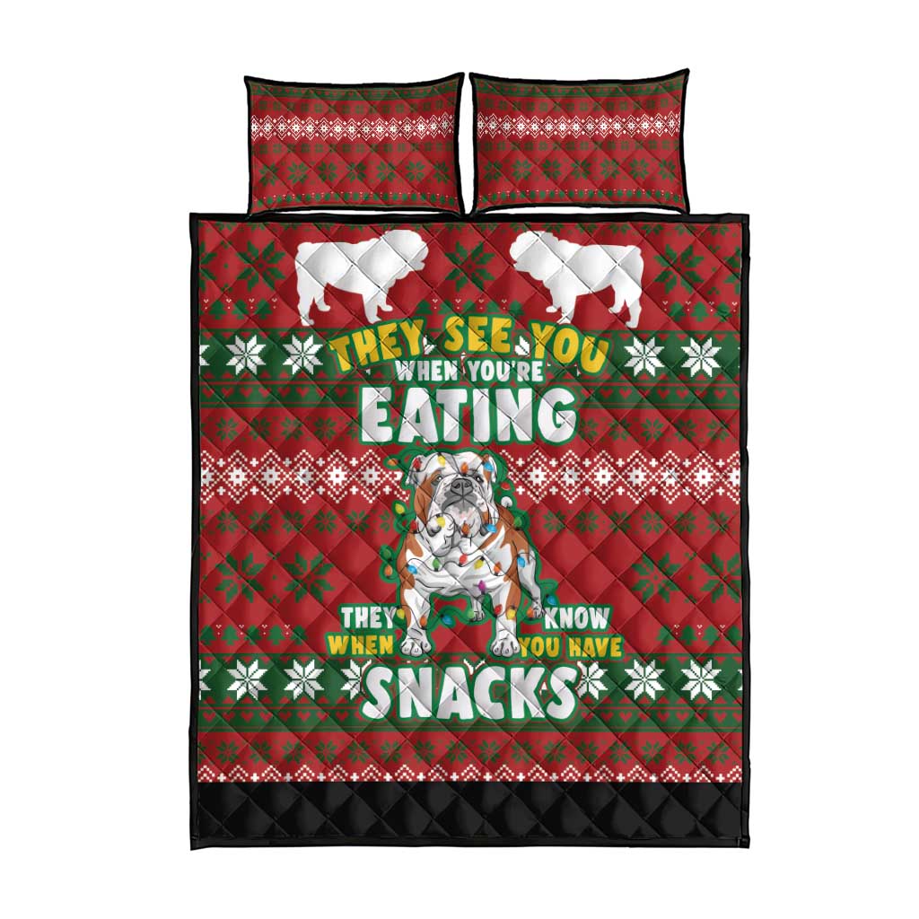 Bulldog Snacks Christmas Quilt Bed Set They Know You Have Snacks - Wonder Print Shop