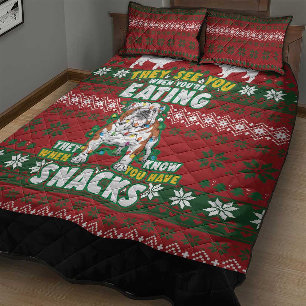 Bulldog Snacks Christmas Quilt Bed Set They Know You Have Snacks - Wonder Print Shop