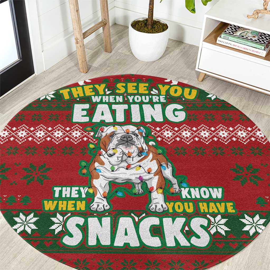 Bulldog Snacks Christmas Round Carpet They Know You Have Snacks