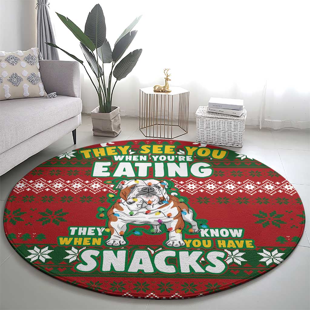 Bulldog Snacks Christmas Round Carpet They Know You Have Snacks