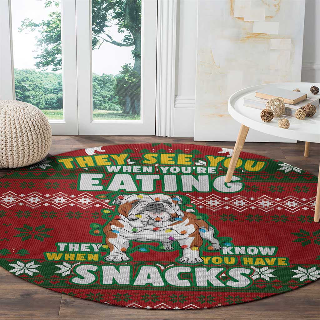Bulldog Snacks Christmas Round Carpet They Know You Have Snacks
