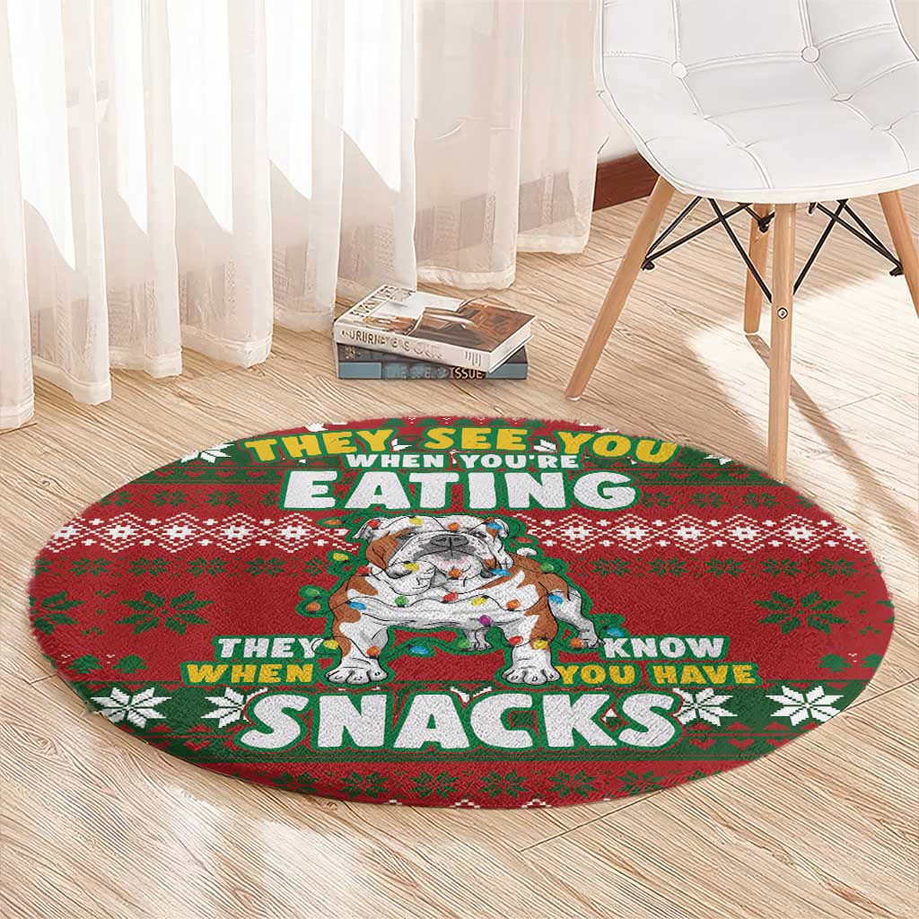 Bulldog Snacks Christmas Round Carpet They Know You Have Snacks