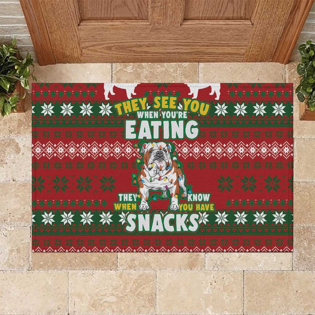 Bulldog Snacks Christmas Rubber Doormat They Know You Have Snacks - Wonder Print Shop