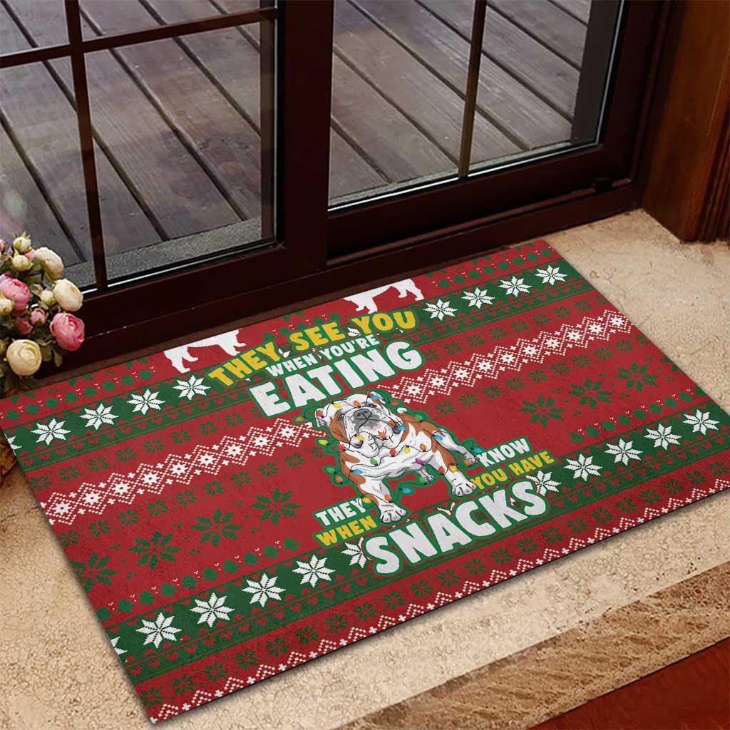 Bulldog Snacks Christmas Rubber Doormat They Know You Have Snacks - Wonder Print Shop