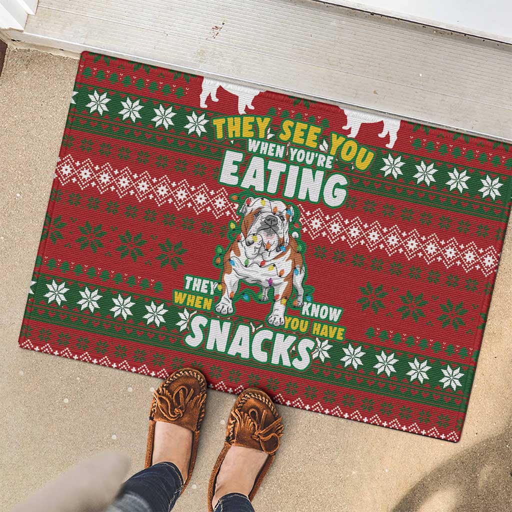 Bulldog Snacks Christmas Rubber Doormat They Know You Have Snacks - Wonder Print Shop