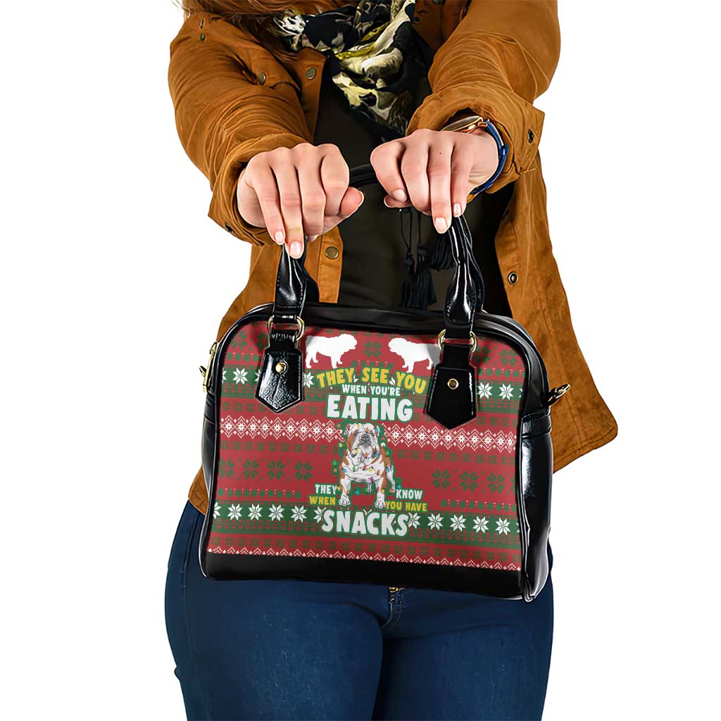 Bulldog Snacks Christmas Shoulder Handbag They Know You Have Snacks